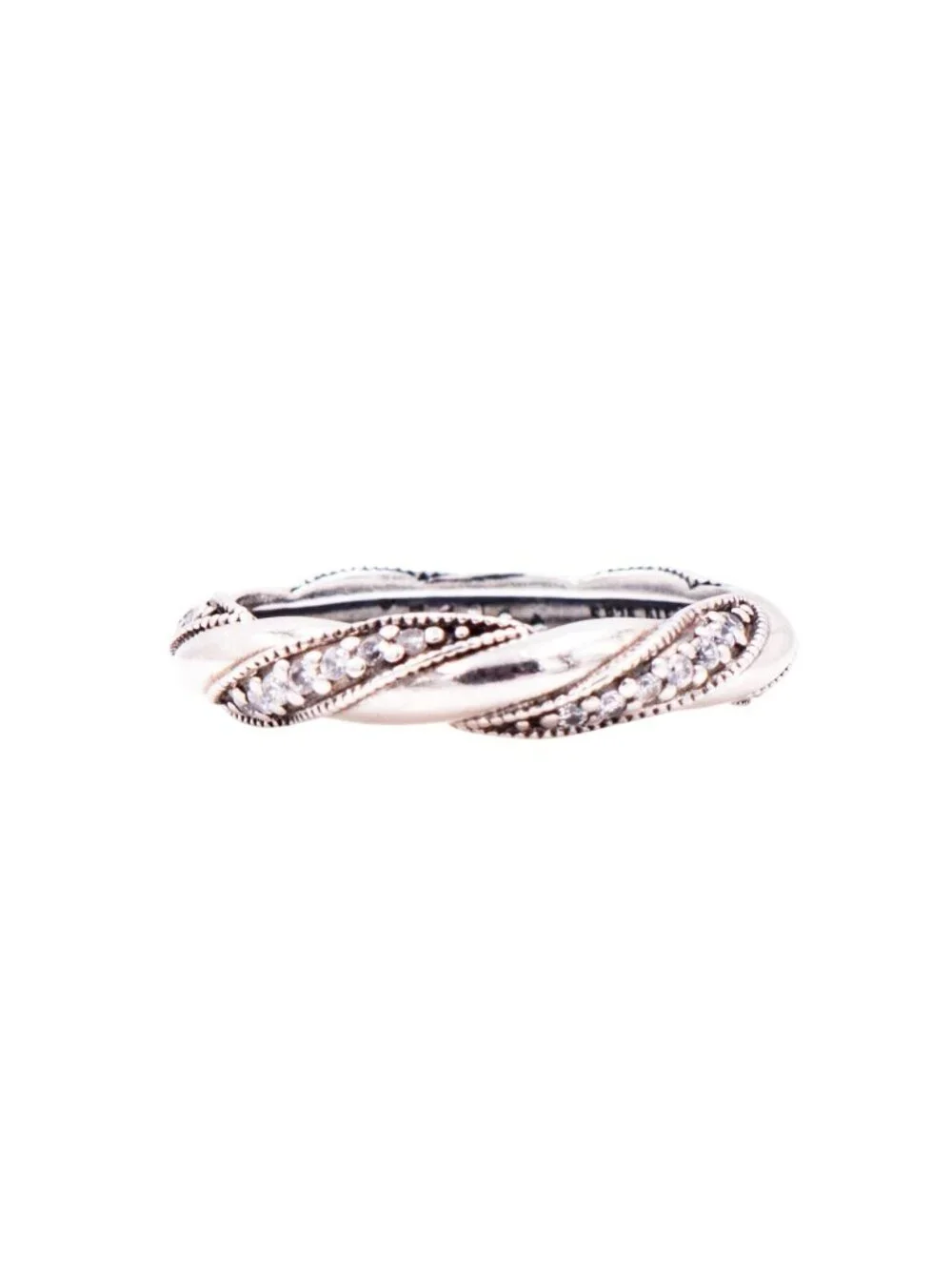 Pandora Retired Ribbon of Love Sterling Silver Clear CZ Ring Size 9
